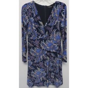 NWT Lauren Ralph Lauren Black And Blue Floral 3/4th Sleeve Wrap Dress‎ Sz 8